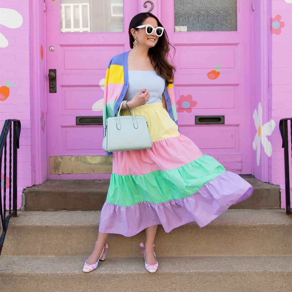 🔽NWOT English Factory Color block Rainbow🌈Pastel Tired Overlay coquette preppy